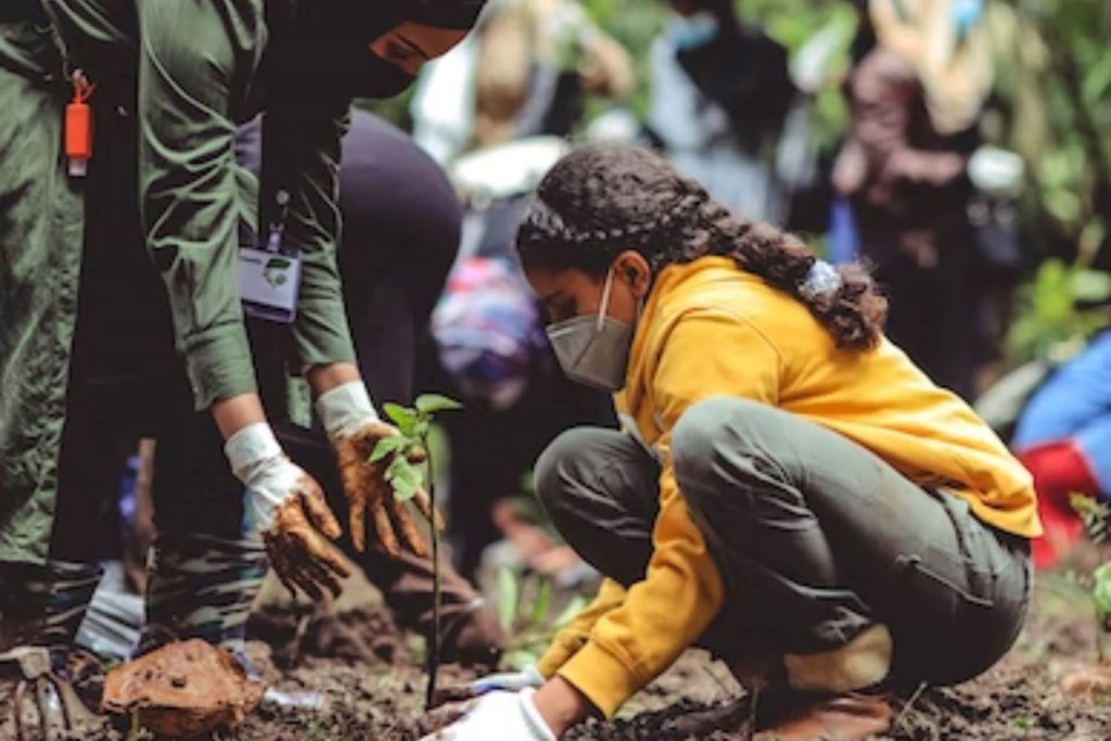 a kid is planting a sapling as CSR initiatives