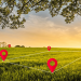 agriculture land with map pin to define the land area