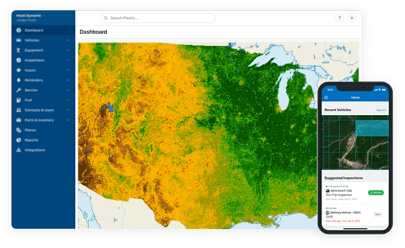 Satellite image of forest condition of desktop view, mobile app for capturing real-time forest data